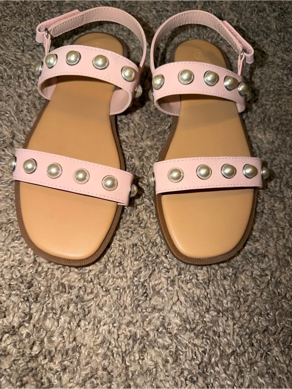 Cat & Jack Girls Pink Pearl-Stud Strappy Sandals
